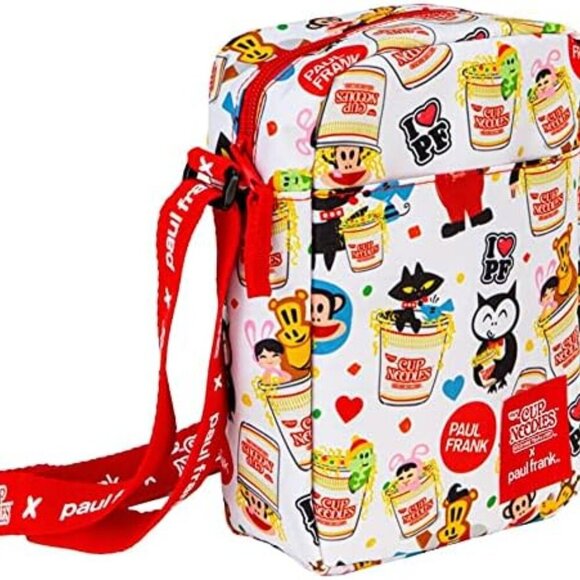 White Crossbody Bag with Cartoon Pattern, Zipper Closure, Shoulder Strap, 2 Comp - Picture 4 of 8